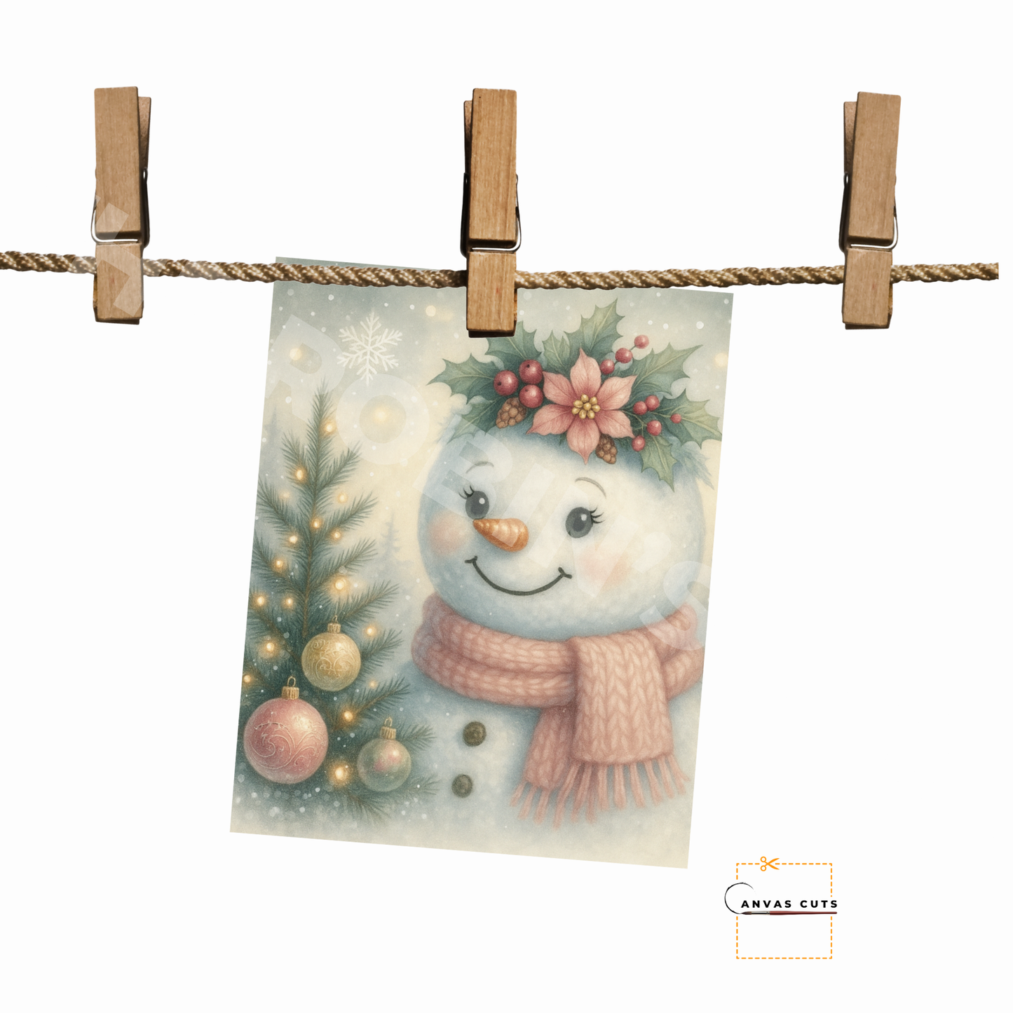 Pastel Pink Snowlady with Poinsettia Crown • Rustic Farmhouse Holiday Canvas Cut