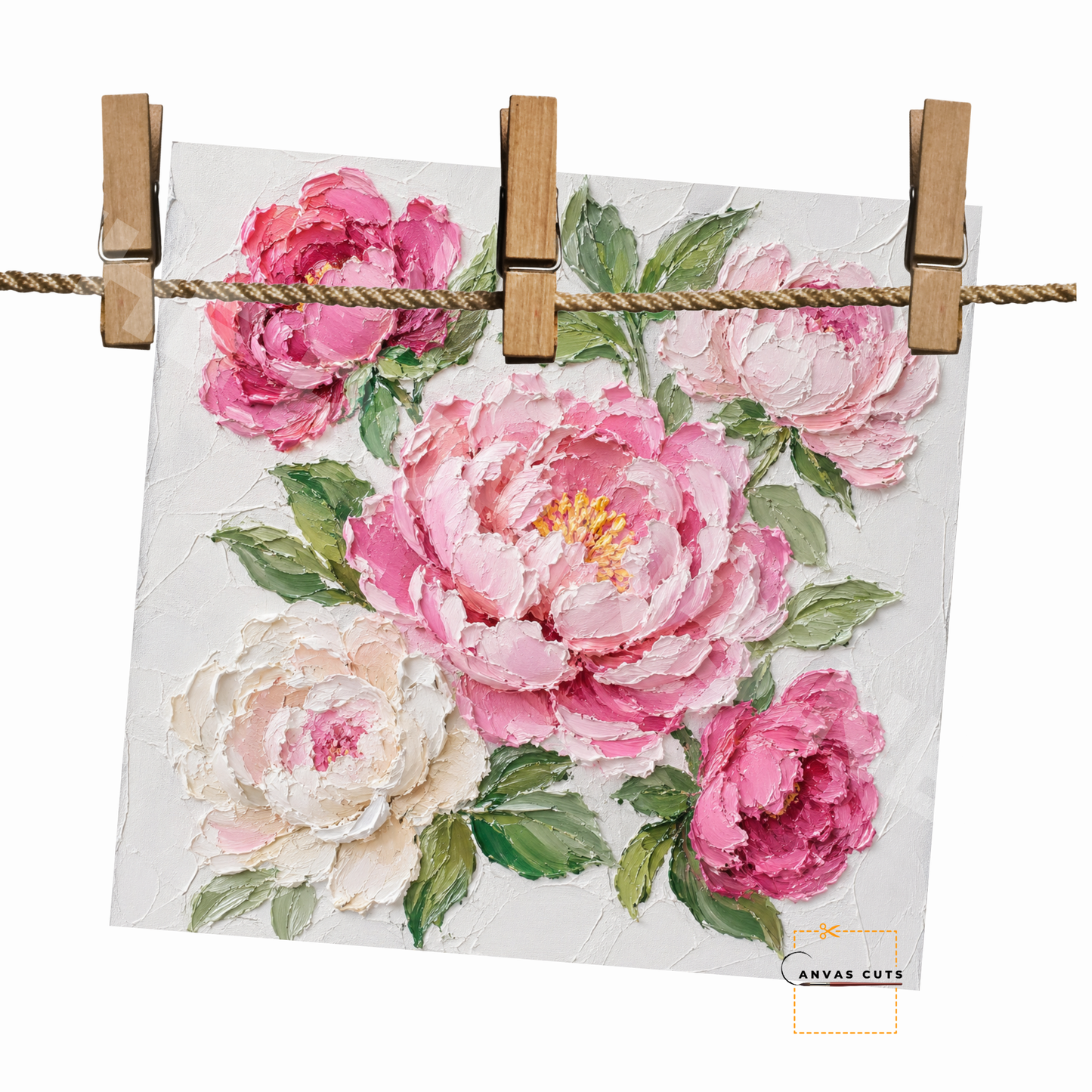 Peonies Canvas Cut | Textured Floral Fine Art Print