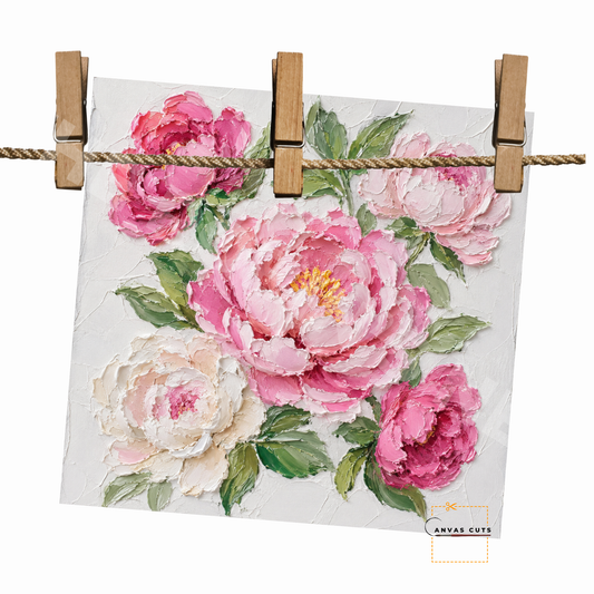 Peonies Canvas Cut | Textured Floral Fine Art Print