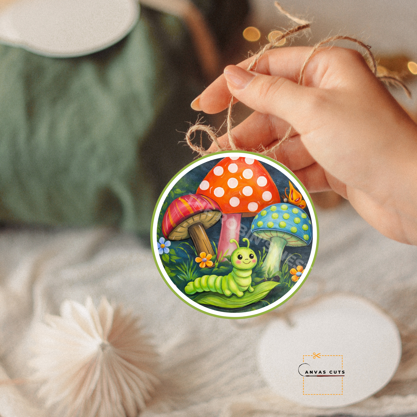 Whimsical Mushroom & Caterpillar Canvas Print – Leave a Trail of Kindness Garden Decor