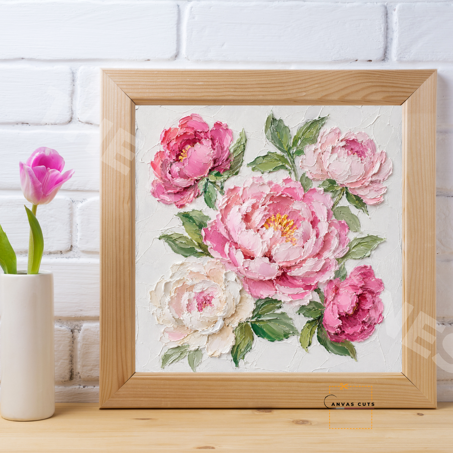 Peonies Canvas Cut | Textured Floral Fine Art Print