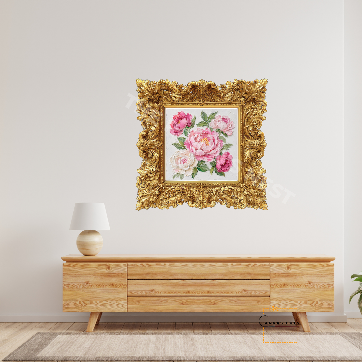 Peonies Canvas Cut | Textured Floral Fine Art Print