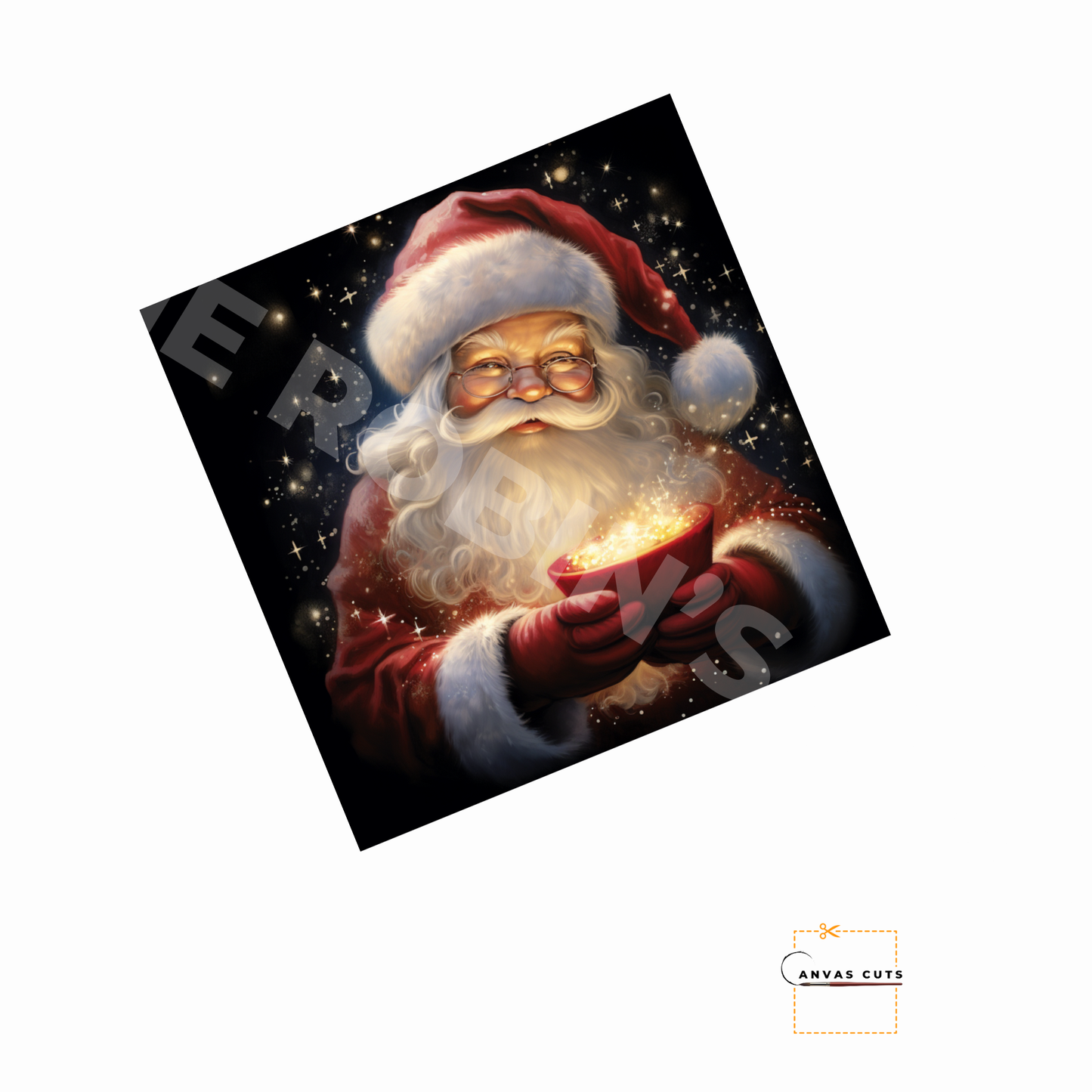 Vintage Santa with Hot Cocoa Canvas Cut | Christmas DIY Craft Transfer & Holiday Decor