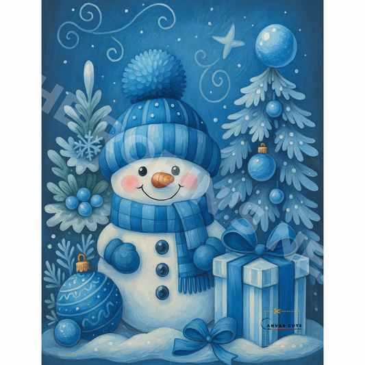 Blue Christmas Happy Snowman – DIY Canvas for Winter Door Hangers & Holiday Crafts