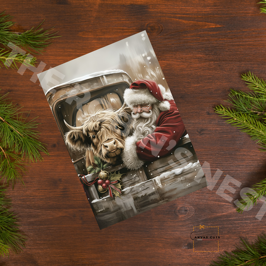 Santa and Highland Cow Christmas Craft Canvas for Signs & Door Hangers
