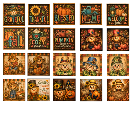 Autumn Series 6" Scarecrow Fall Bundle Canvas Prints 9 6x6" Canvas Prints DIY Canvas Cuts