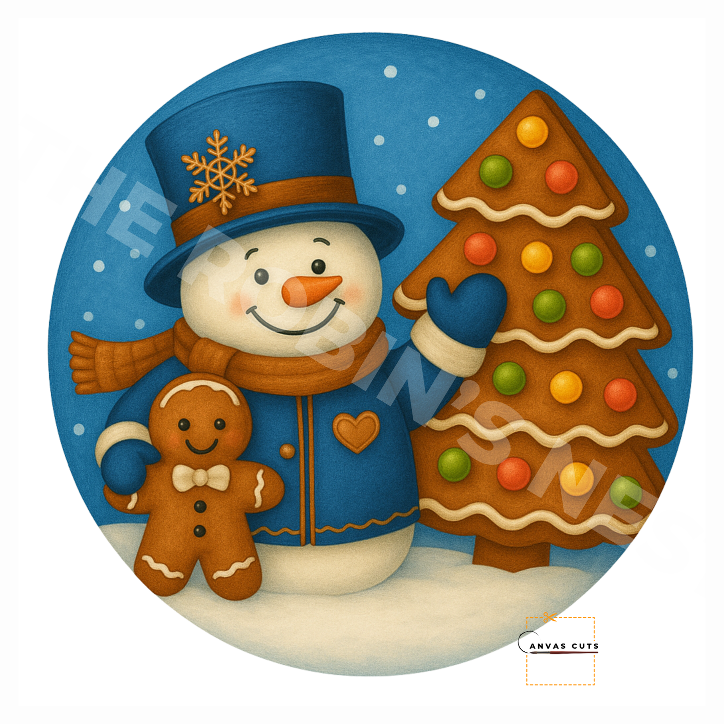 Snowman with Gingerbread Tree & Friend – Christmas Crafting Canvas for Door Hangers, Signs & Wreaths