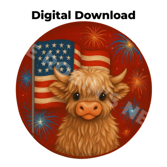Patriotic Highland Cow Printable Craft File | Digital Download PDF & PNG