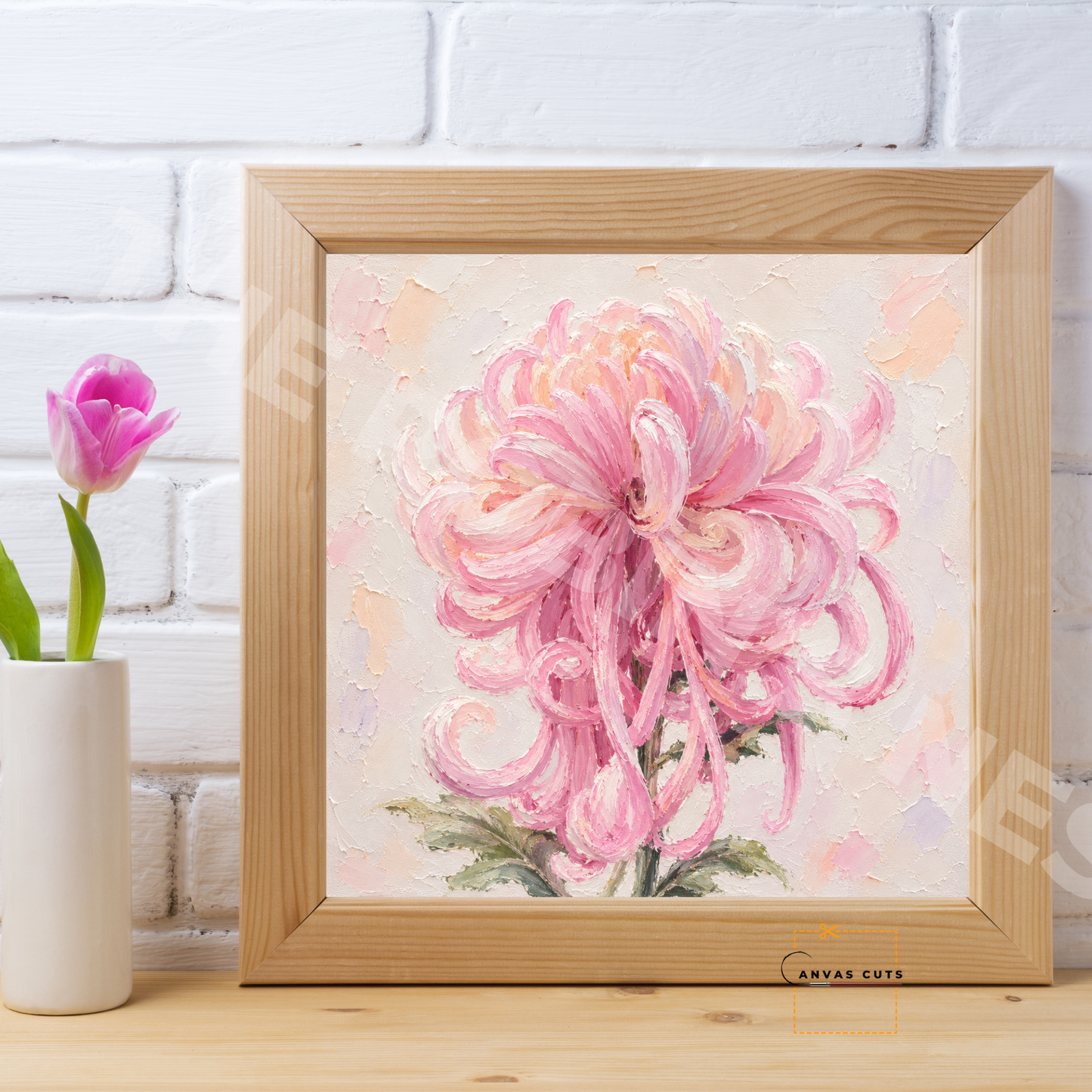 Pink Spider Mum Canvas Cut | Textured Floral Fine Art Print