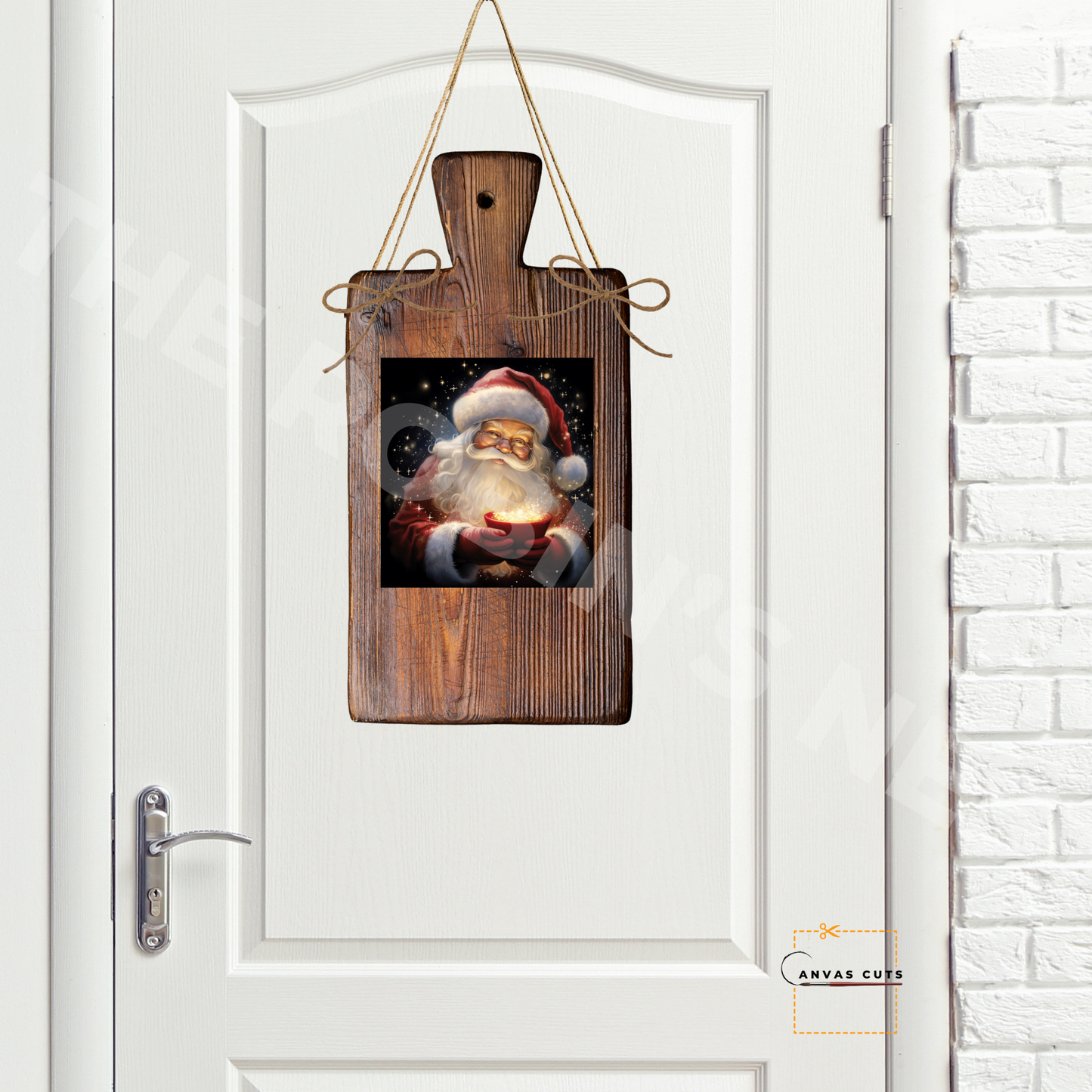 Vintage Santa with Hot Cocoa Canvas Cut | Christmas DIY Craft Transfer & Holiday Decor