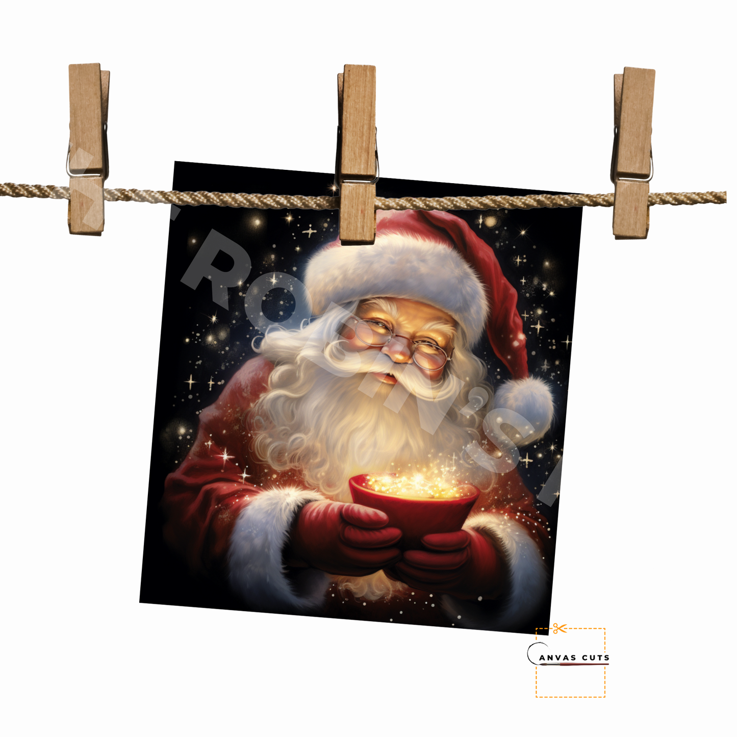 Vintage Santa with Hot Cocoa Canvas Cut | Christmas DIY Craft Transfer & Holiday Decor