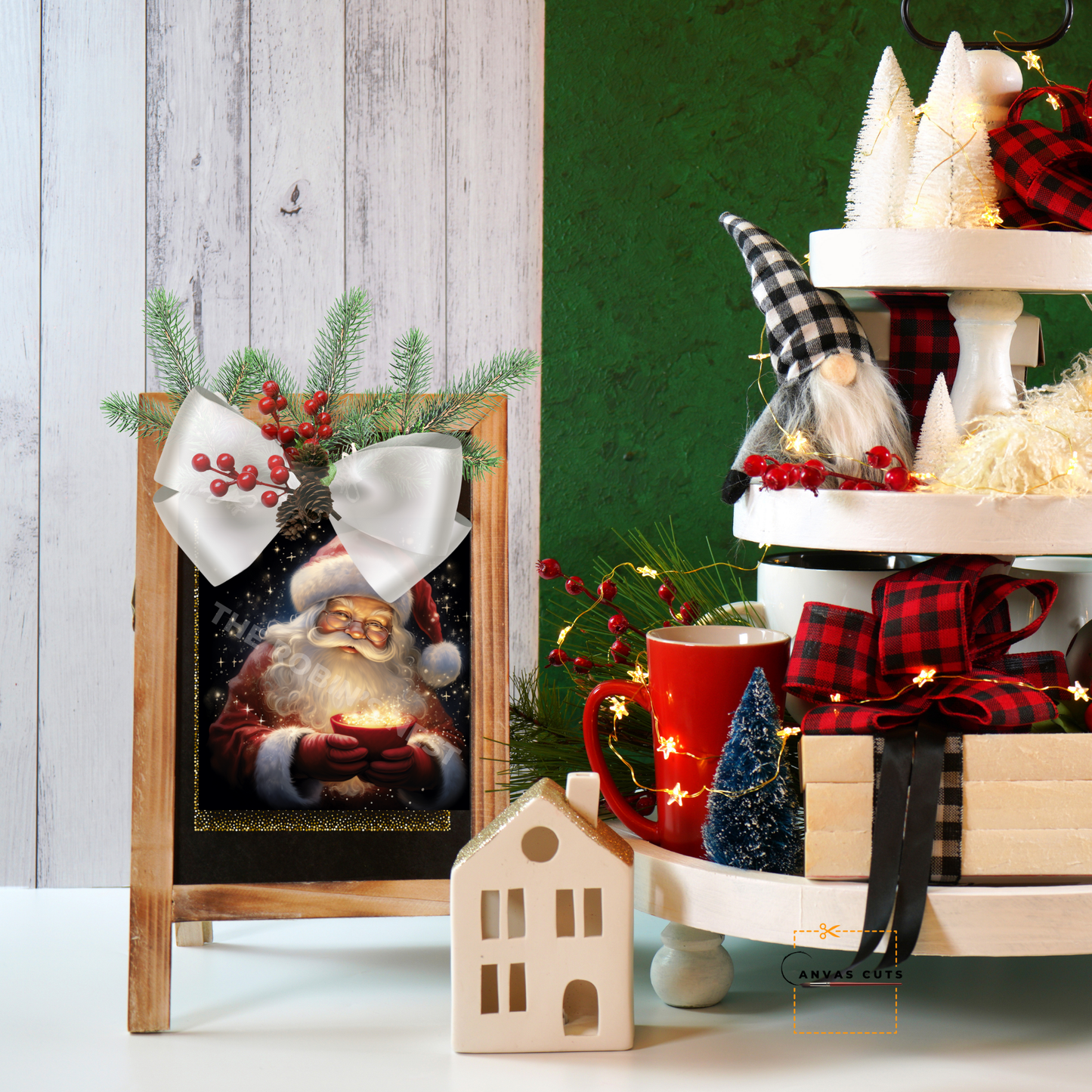 Vintage Santa with Hot Cocoa Canvas Cut | Christmas DIY Craft Transfer & Holiday Decor
