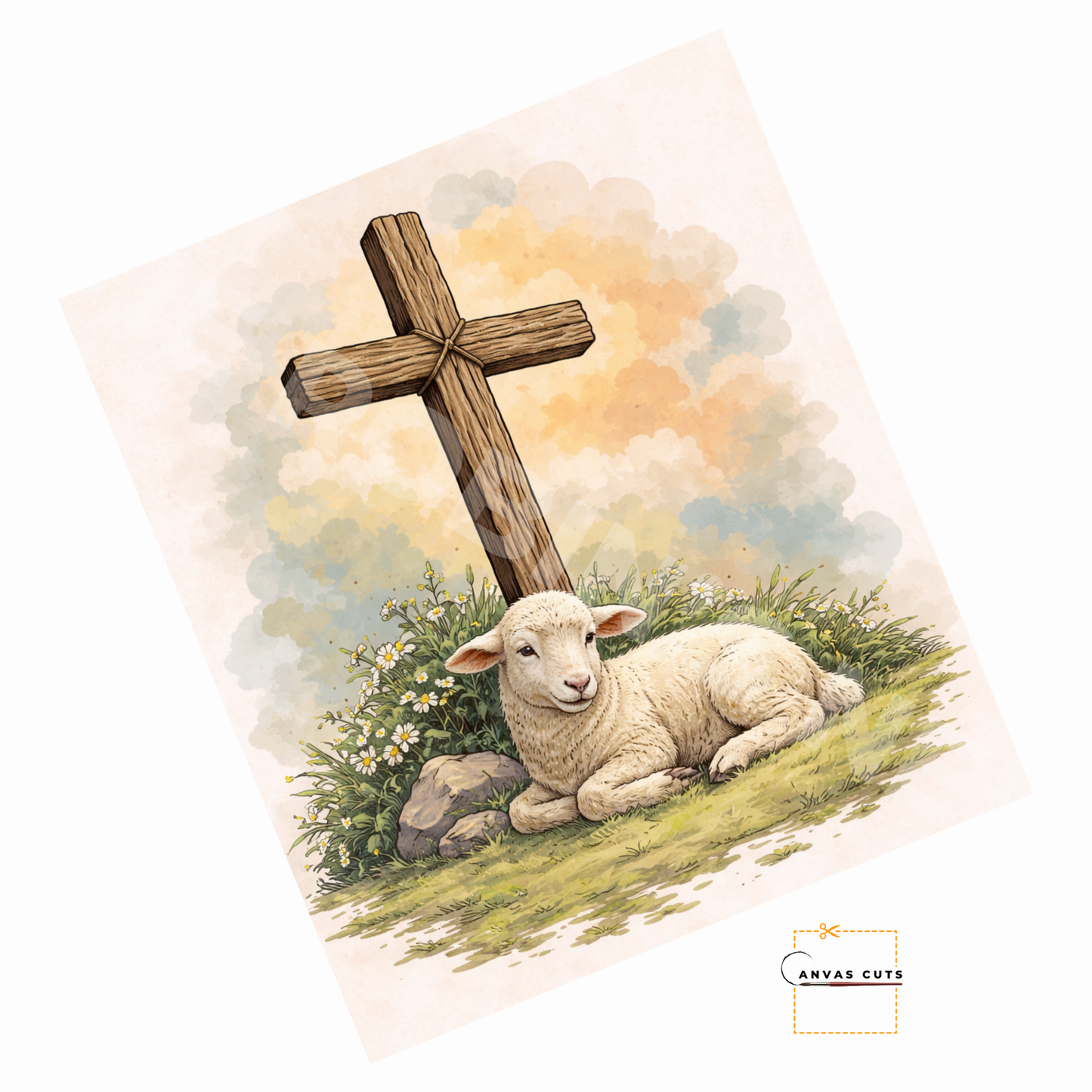 Lamb at the Cross Canvas – Easter Faith Design