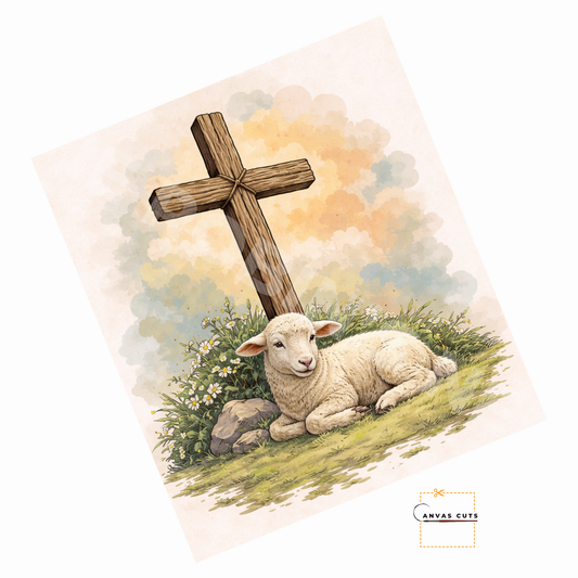 Lamb at the Cross Canvas – Easter Faith Design