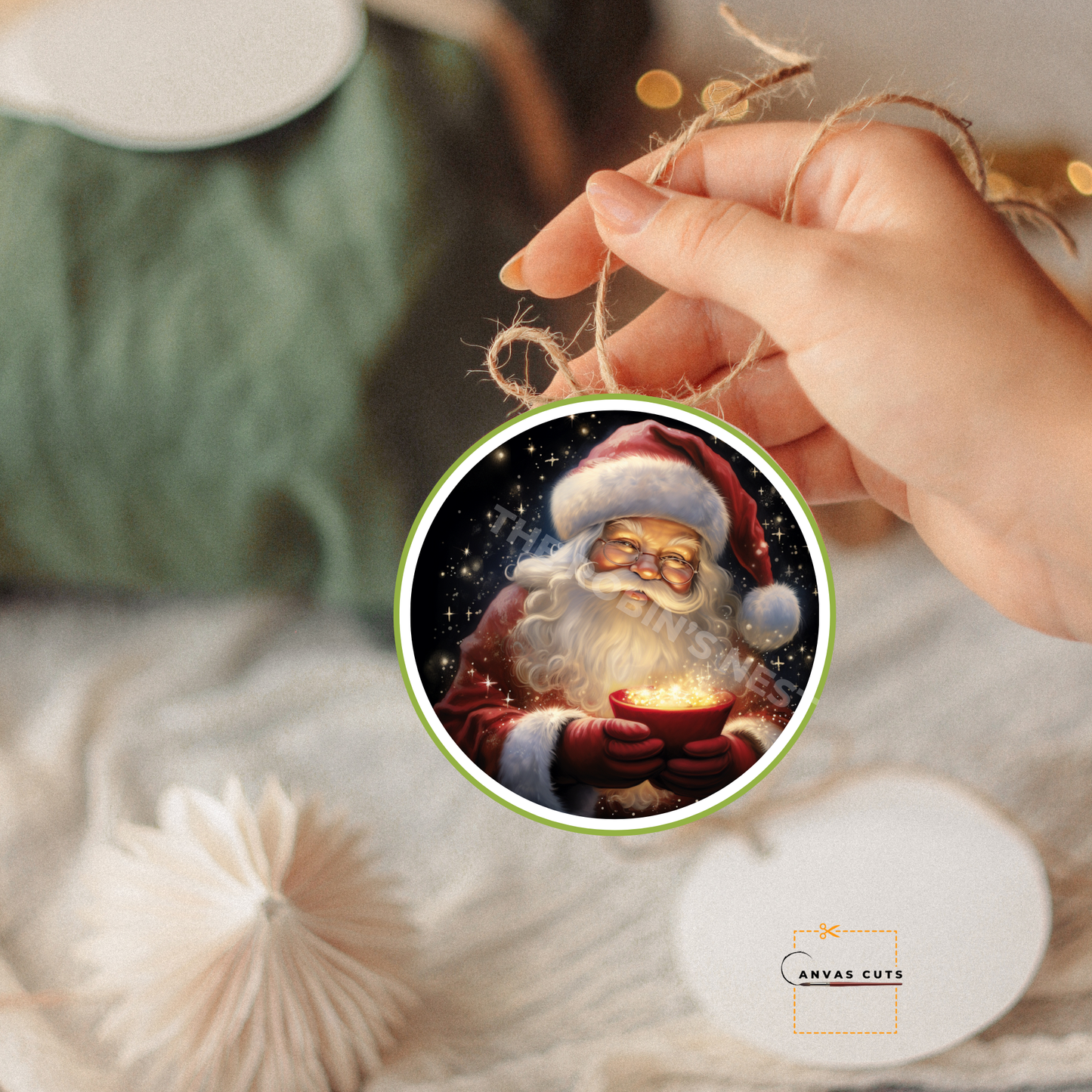 Vintage Santa with Hot Cocoa Canvas Cut | Christmas DIY Craft Transfer & Holiday Decor