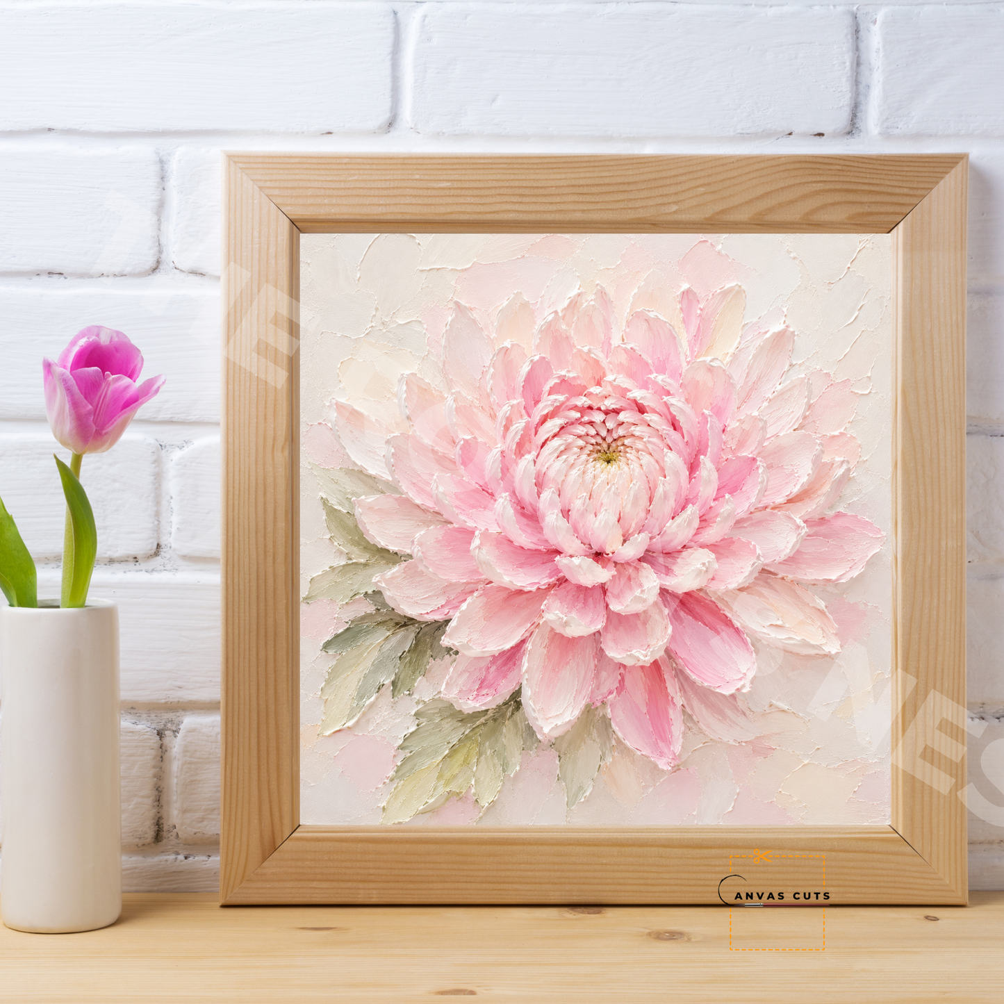 Pink Chrysanthemum Canvas Cut | Textured Floral Fine Art Print