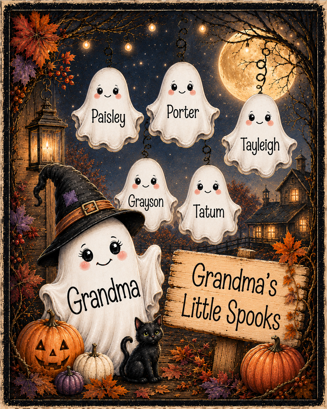 Grandma & Grandchildren Ghost Halloween 8.5" x 11" Personalized Fine Art Canvas