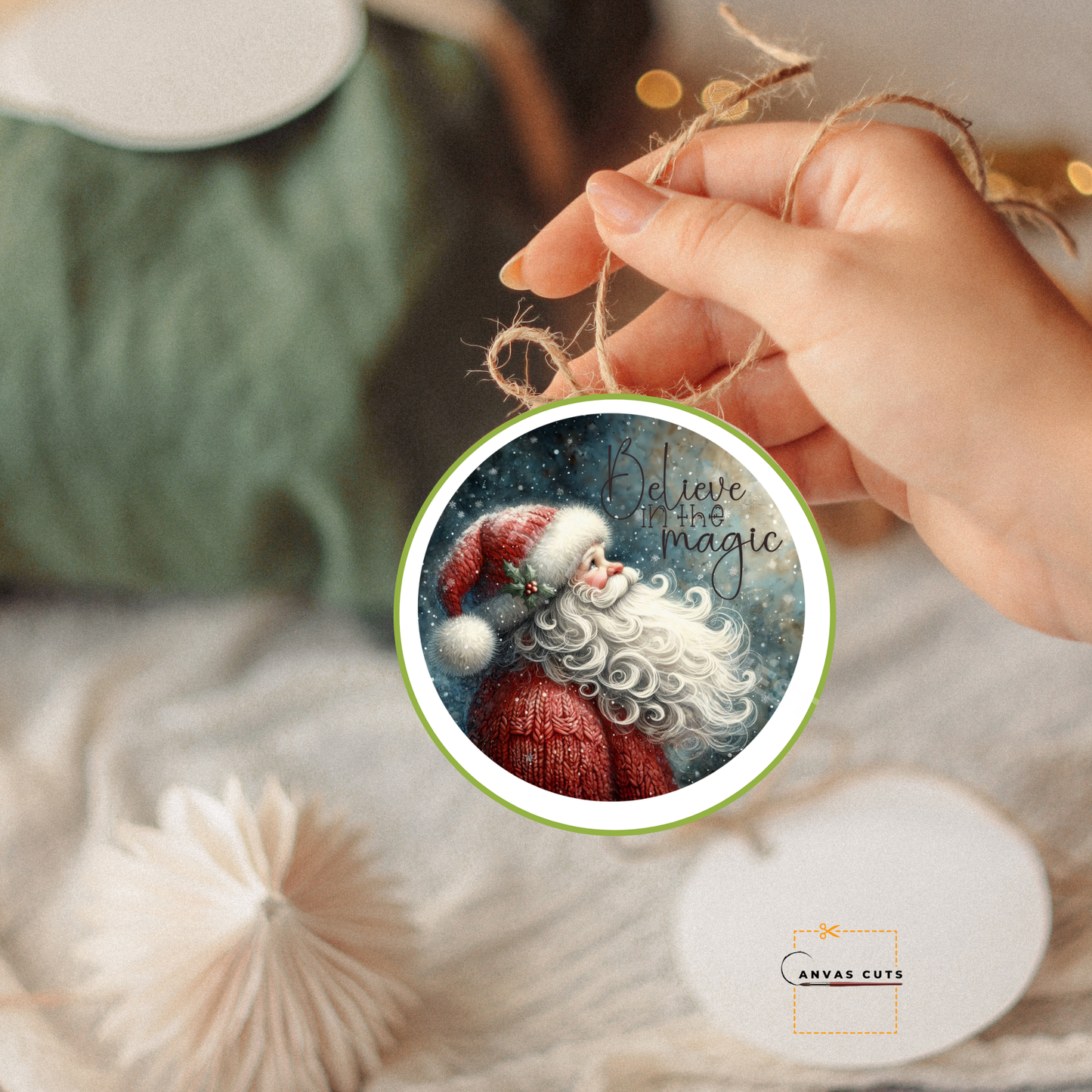 Circle Shape Santa with “Believe in Magic”