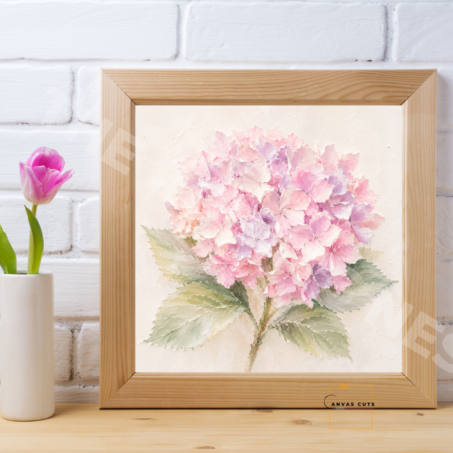 Pink Hydrangea Canvas Cut | Textured Floral Fine Art Print