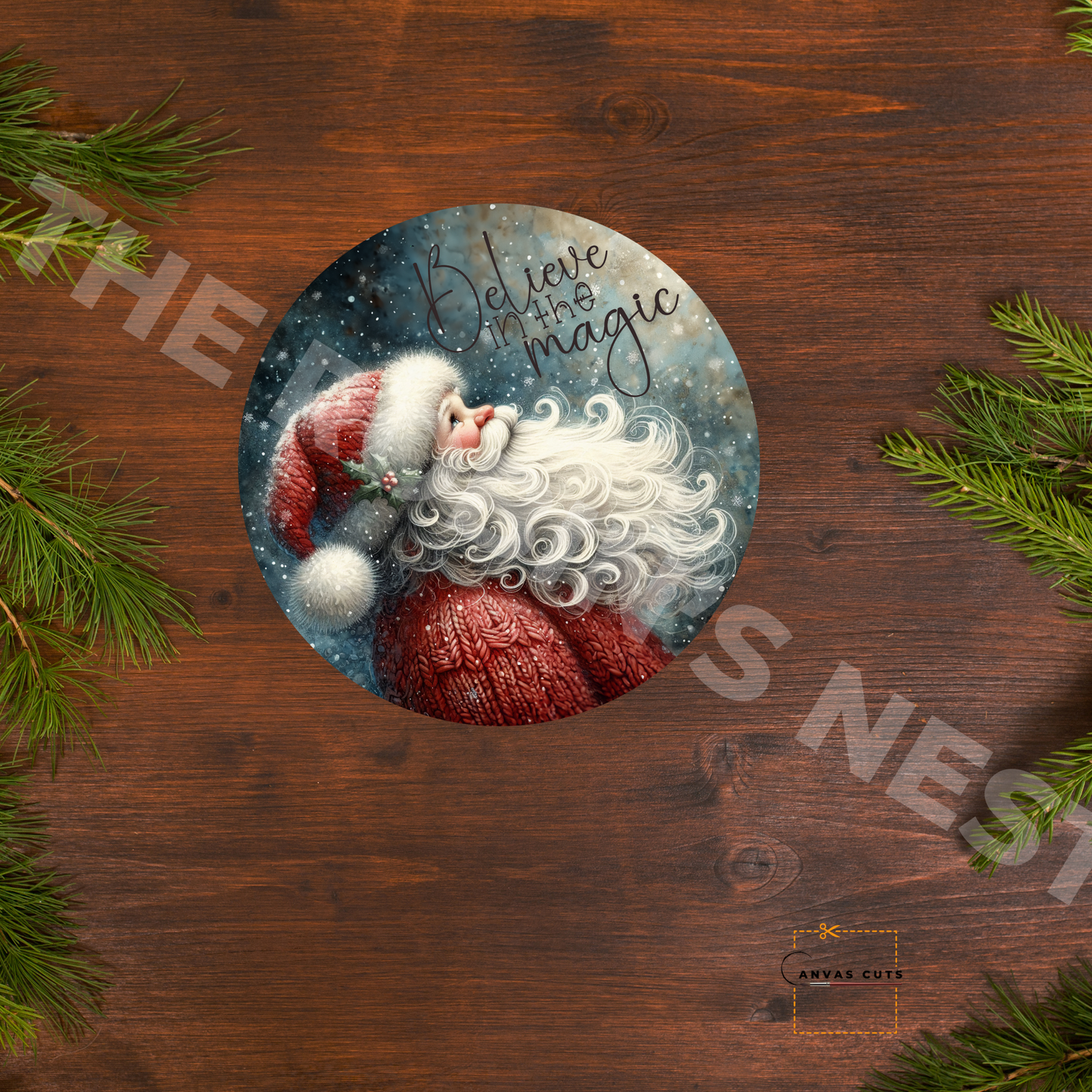 Circle Shape Santa with “Believe in Magic”