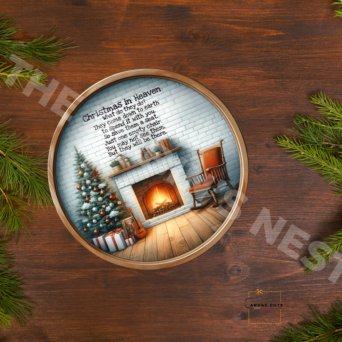 Christmas in Heaven Poem with Empty Rocking Chair by the Fire – Personalizeable Canvas Cut for DIY Crafting, Memorial Décor & Gifts