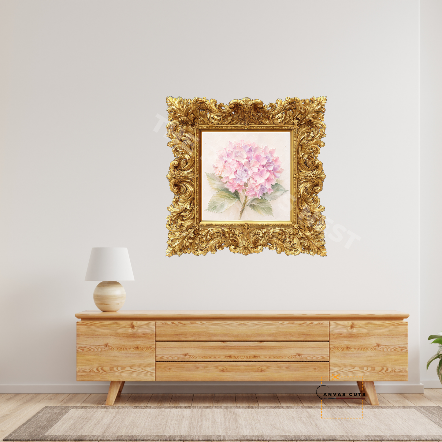 Pink Hydrangea Canvas Cut | Textured Floral Fine Art Print