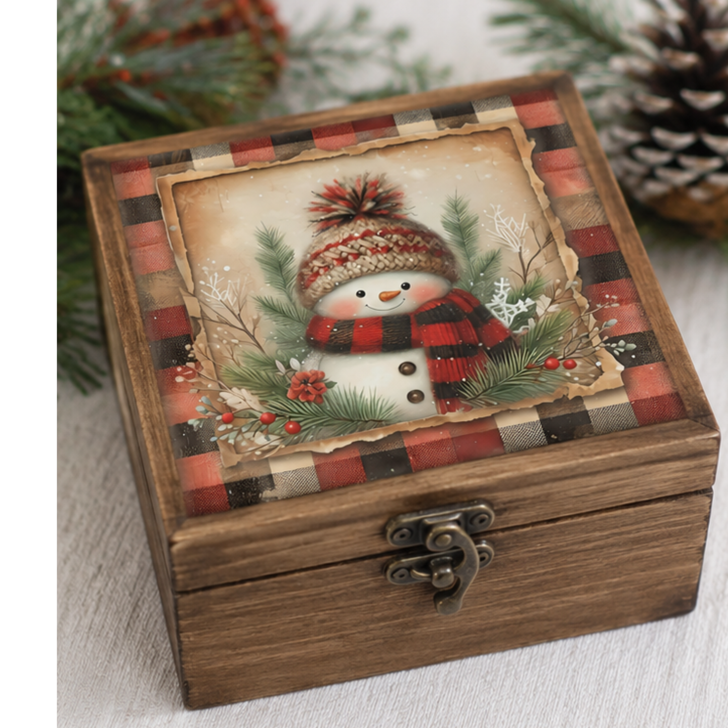 Vintage Snowman Canvas Cut | Buffalo Plaid Winter DIY Craft Transfer
