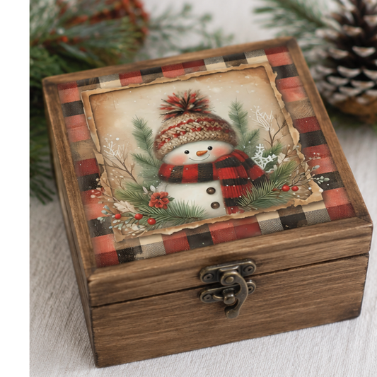 Vintage Snowman Canvas Cut | Buffalo Plaid Winter DIY Craft Transfer