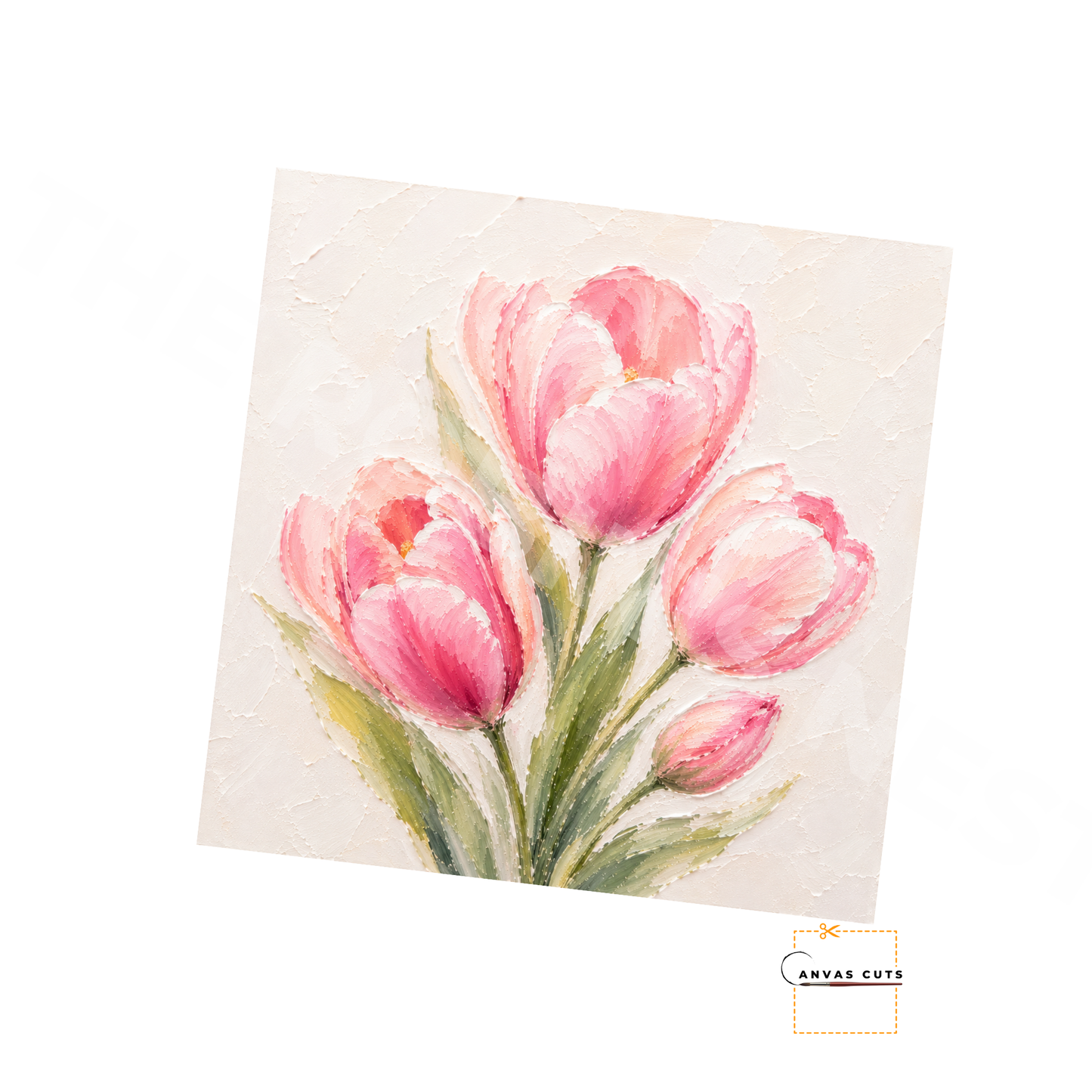 Pink Tulip Canvas Cut | Textured Floral Fine Art Print for DIY Crafts & Home Decor