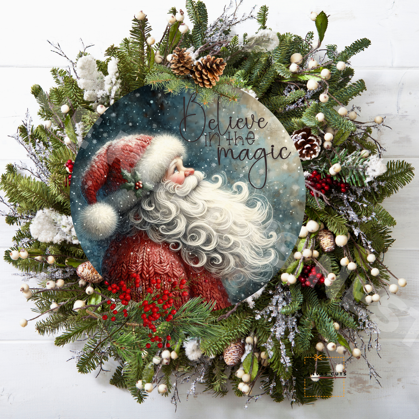 Circle Shape Santa with “Believe in Magic”