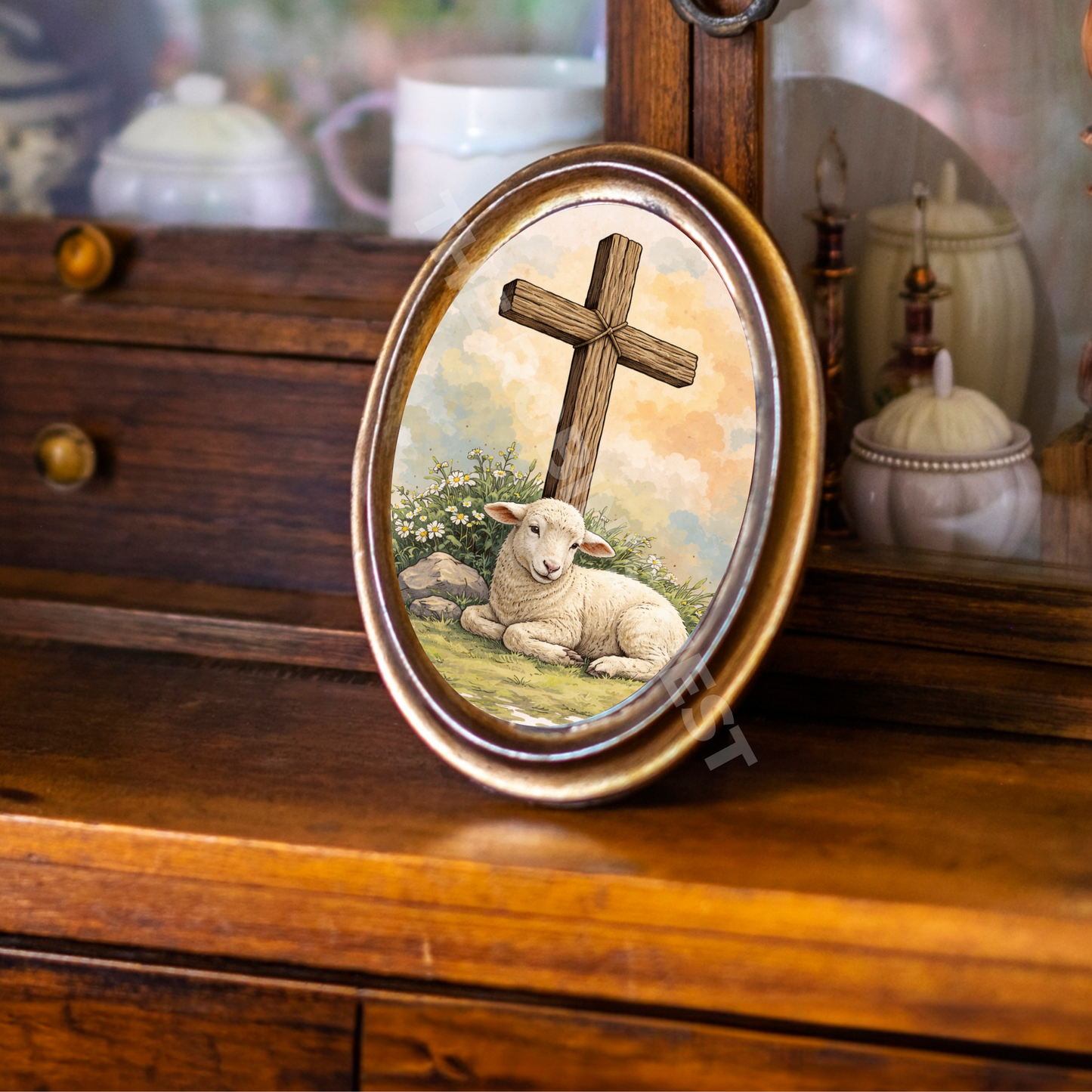 Lamb at the Cross Canvas – Easter Faith Design