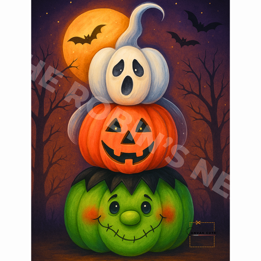 Stacked Halloween Pumpkins Canvas for DIY Door Hangers & Spooky Crafts