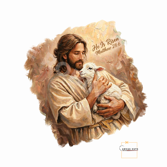 He Is Risen Canvas – Jesus with Lamb Easter Design