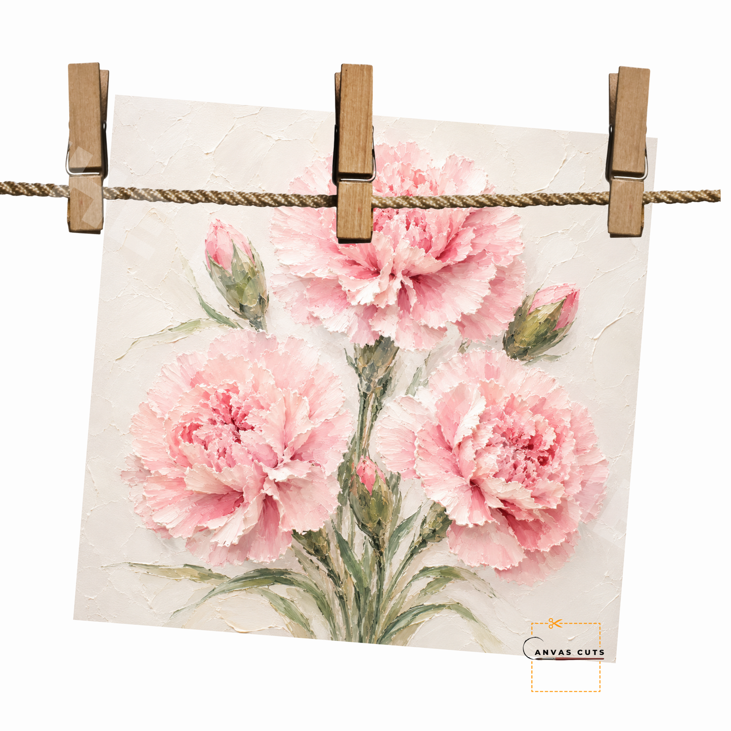 Pink Carnation Canvas Cut | Textured Floral Fine Art Print