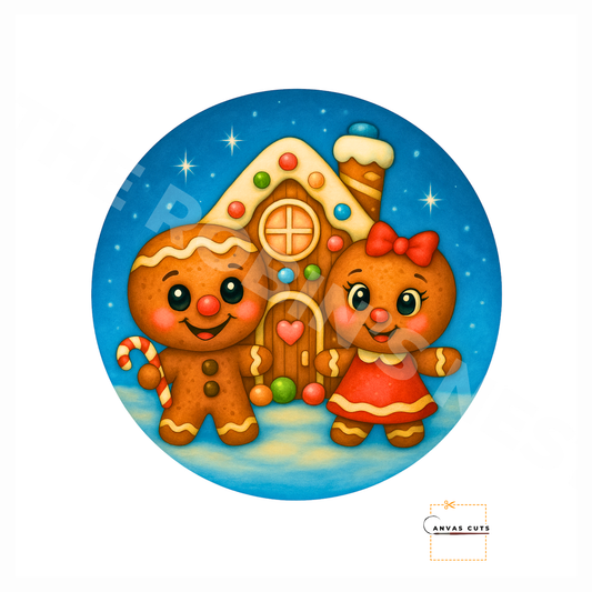 Blue Gingerbread House with Candy Cuties – DIY Christmas Canvas for Sweet Holiday Door Hangers & Gifts