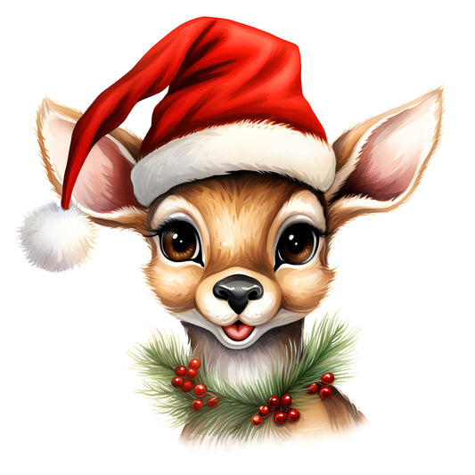 Reindeer with Santa Hat Canvas