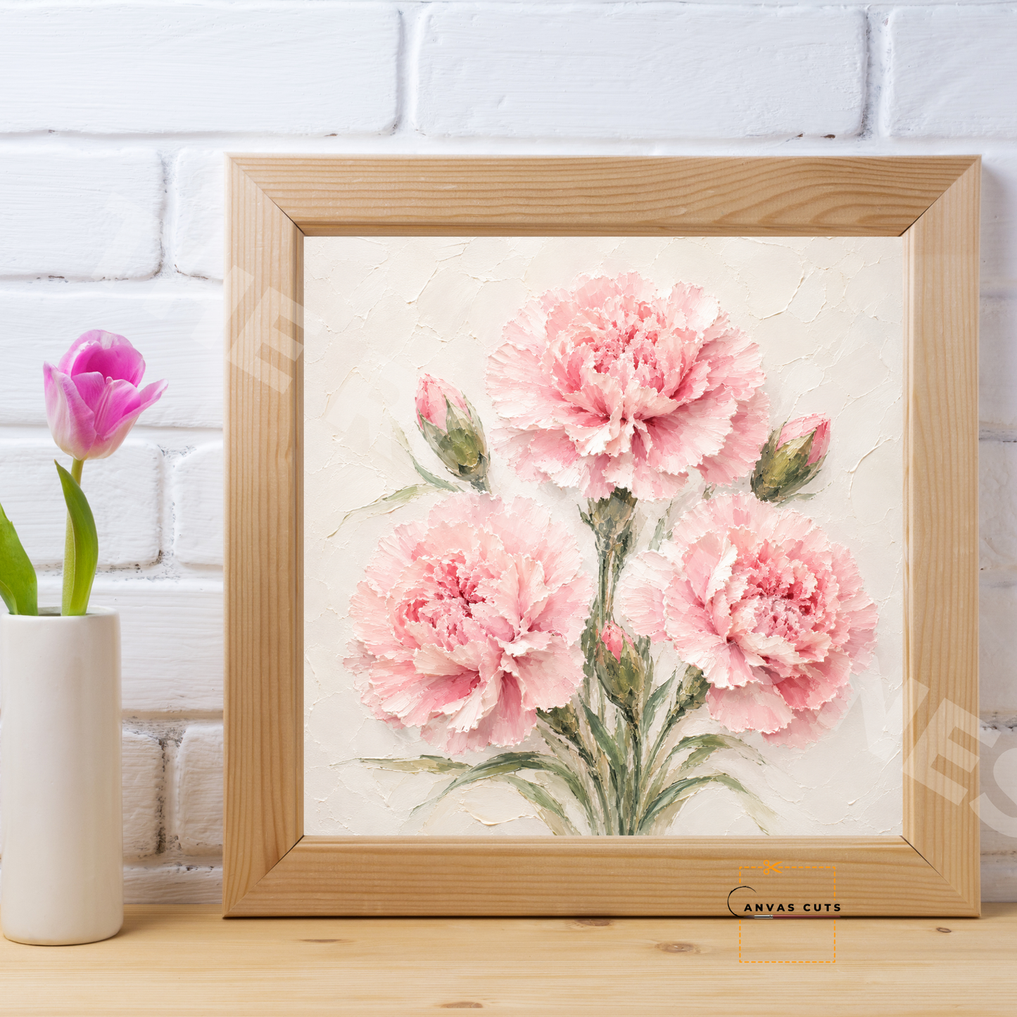 Pink Carnation Canvas Cut | Textured Floral Fine Art Print