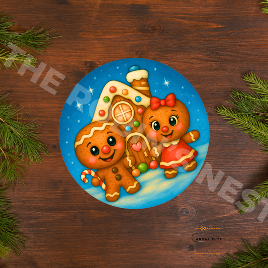 Blue Gingerbread House with Candy Cuties – DIY Christmas Canvas for Sweet Holiday Door Hangers & Gifts