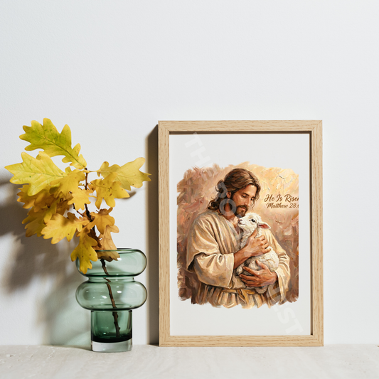 He Is Risen Canvas – Jesus with Lamb Easter Design