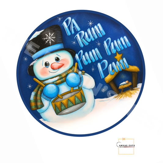 Little Snowman Drummer Boy – “Pa Rum Pum Pum Pum” Christmas Craft Canvas for Signs & Door Hangers