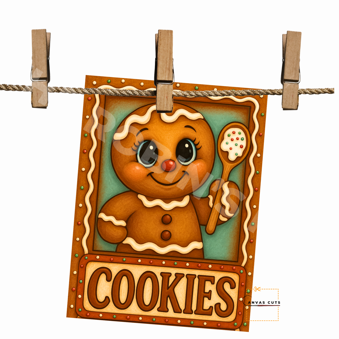 Gingerbread Man with Spatula – Personalizeable Canvas Cut for DIY Crafting, Holiday Décor & Craft Shows