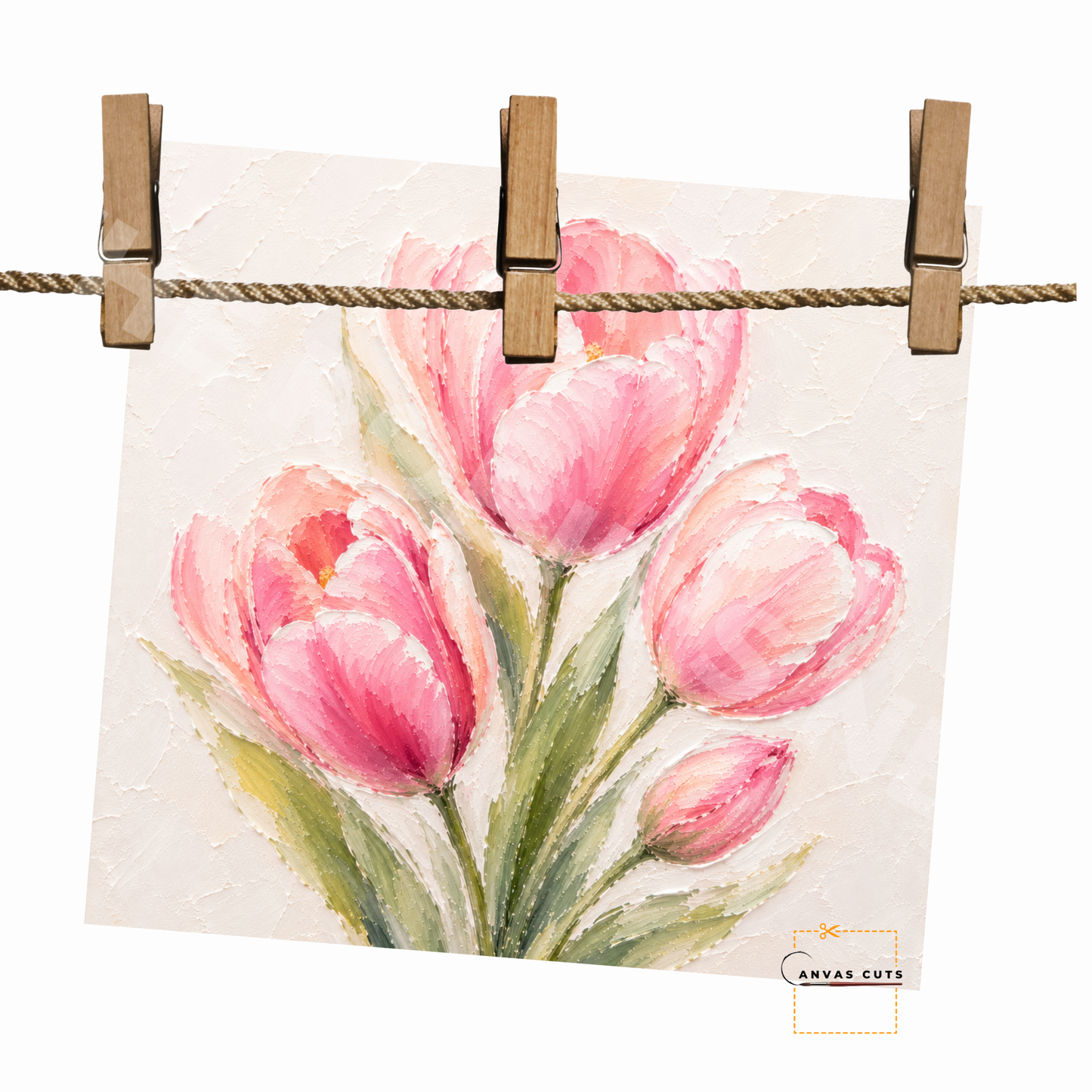 Pink Tulip Canvas Cut | Textured Floral Fine Art Print for DIY Crafts & Home Decor