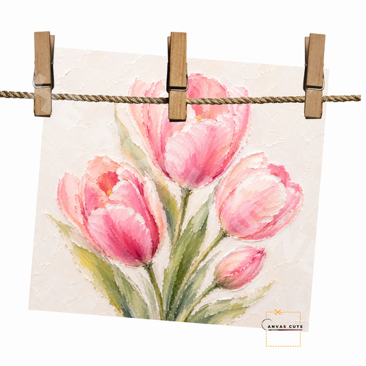 Pink Tulip Canvas Cut | Textured Floral Fine Art Print for DIY Crafts & Home Decor