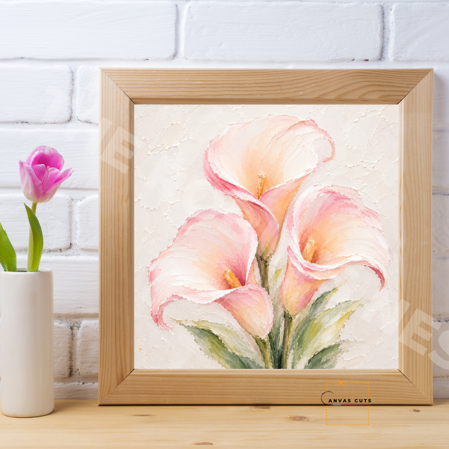 Blush Calla Lily Canvas Cut | Textured Floral Fine Art Print