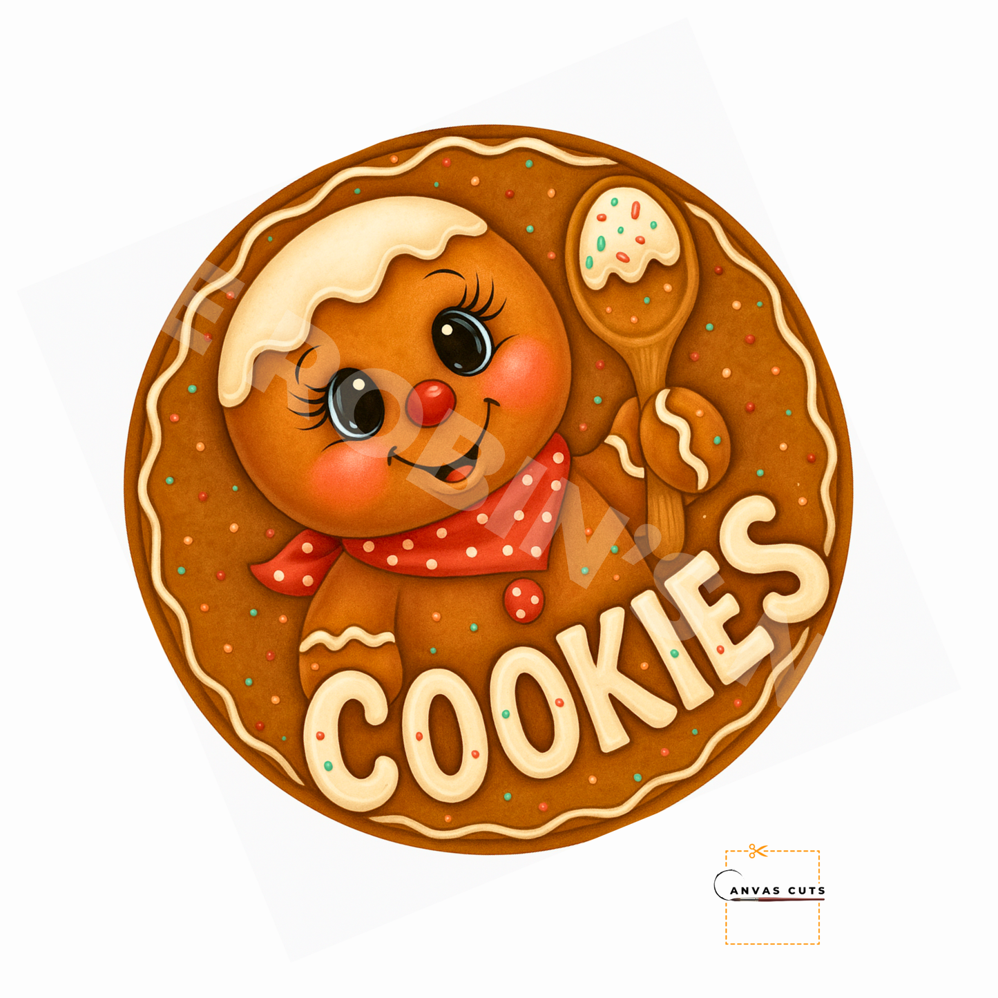 Gingerbread Circle with Cookies Personalizeable Printed Fine Art Canvas for DIY Crafting, Home Décor & Craft Shows