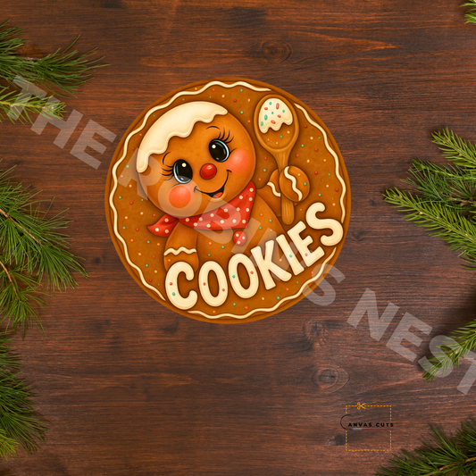 Gingerbread Circle with Cookies Personalizeable Printed Fine Art Canvas for DIY Crafting, Home Décor & Craft Shows