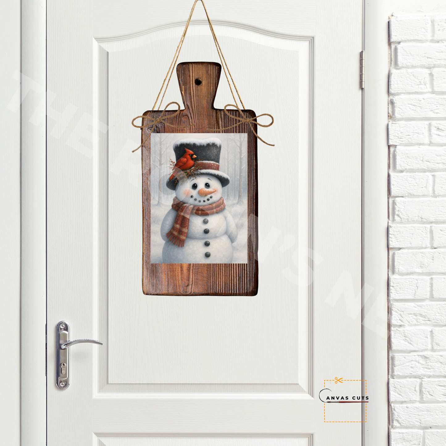 Traditional Snowman with Cardinal on Hat • Canvas Cut for Rustic Holiday Décor