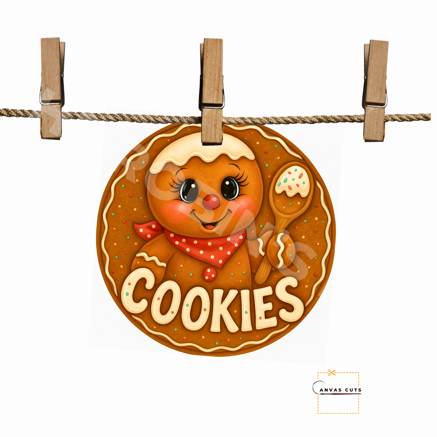 Gingerbread Circle with Cookies Personalizeable Printed Fine Art Canvas for DIY Crafting, Home Décor & Craft Shows