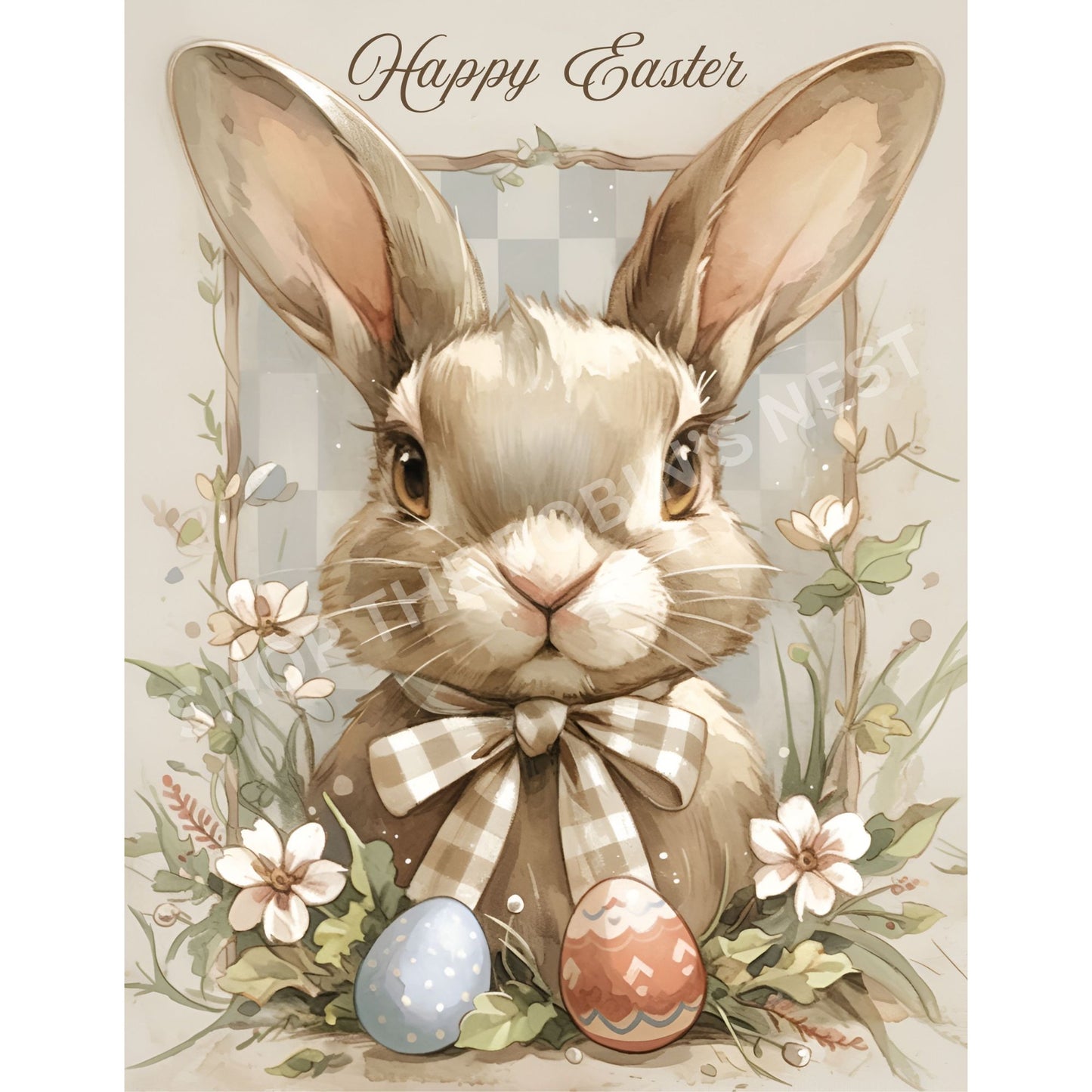 Happy Easter Rabbit Prim Portrait Fabric Canvas