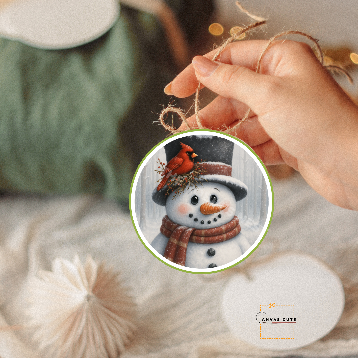 Traditional Snowman with Cardinal on Hat • Canvas Cut for Rustic Holiday Décor